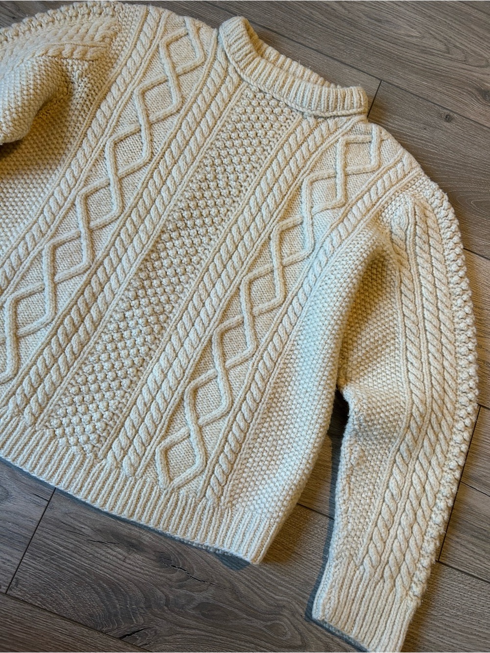 Vintage Chunky Wool Cream Cable Knit Fisherman’s Crewneck Sweater